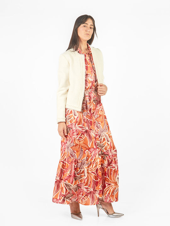 Vestido maxi camisero estampado floral lazo cinturón