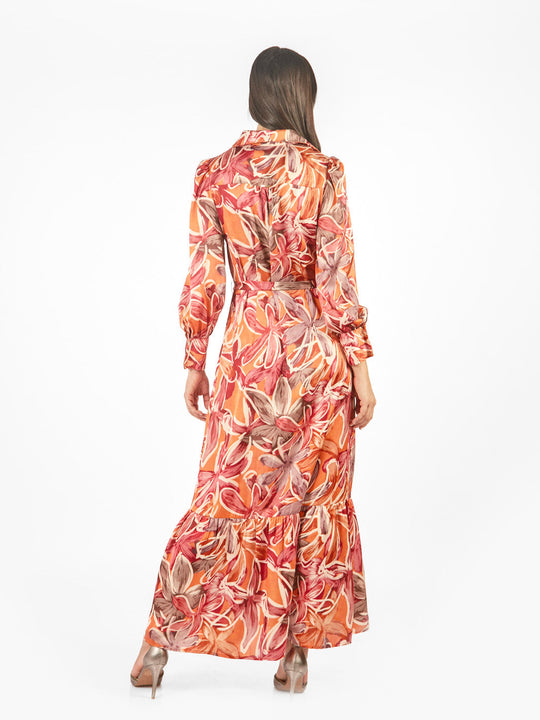 Vestido maxi camisero estampado floral lazo cinturón