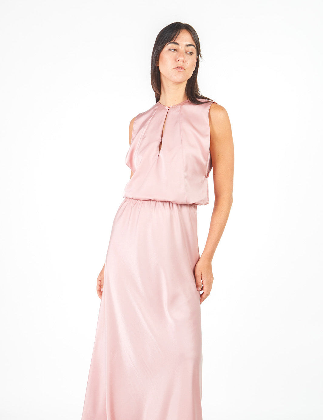 Vestido maxi satín Palo Rosa