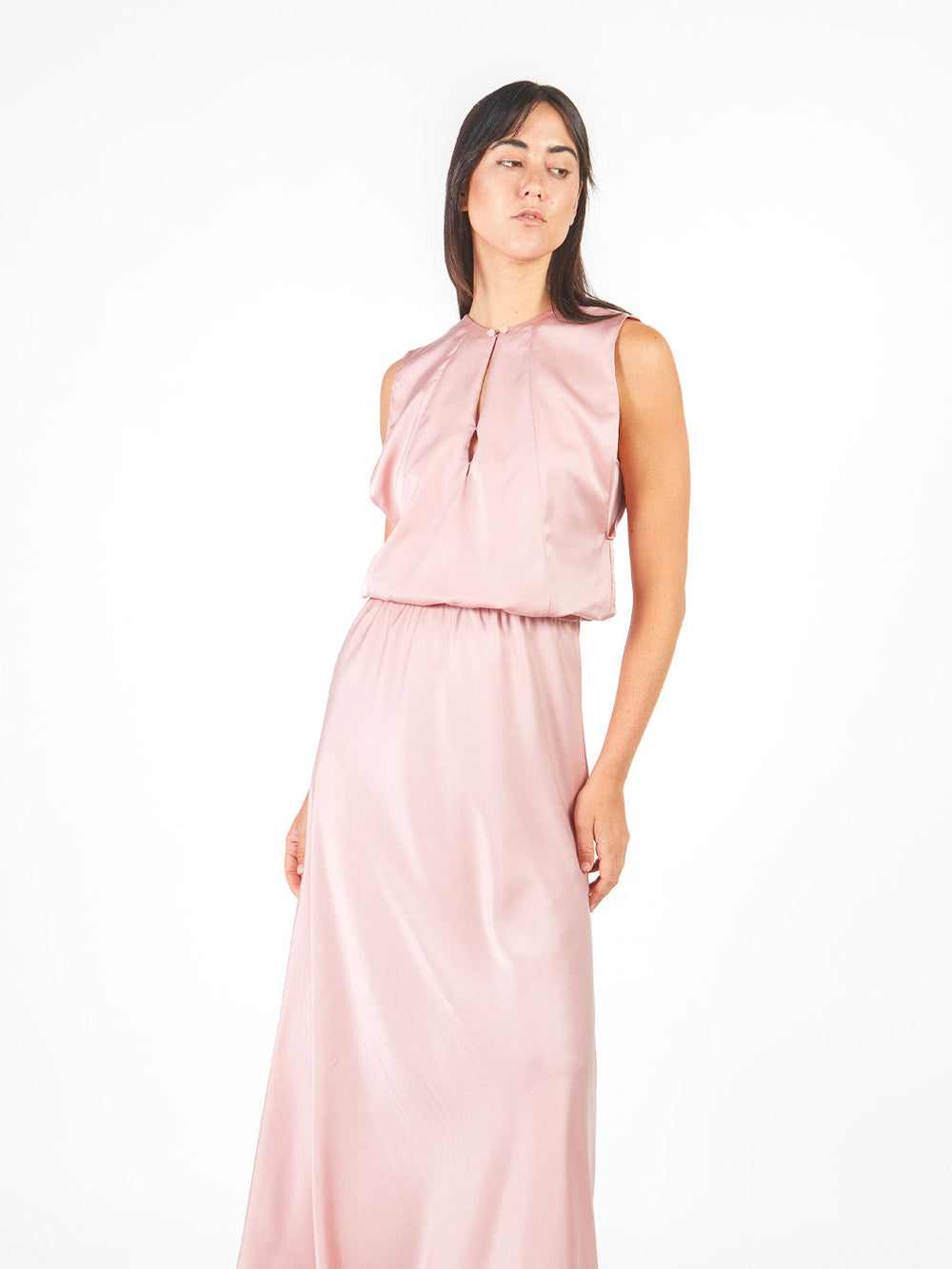 Vestido maxi satín Palo Rosa