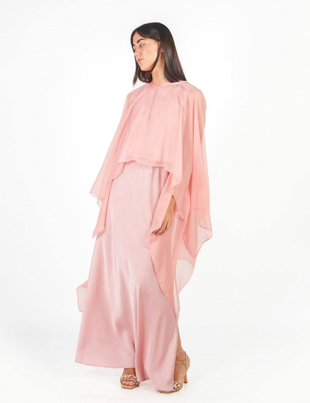 Vestido maxi satín Palo Rosa