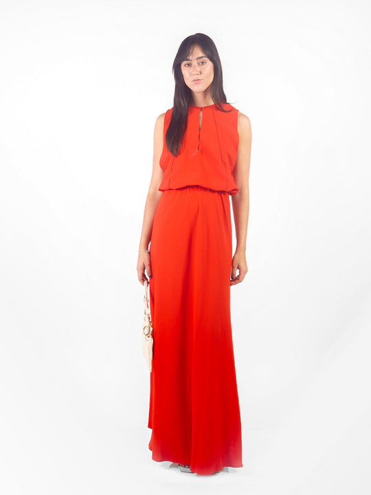 Vestido maxi satín rojo