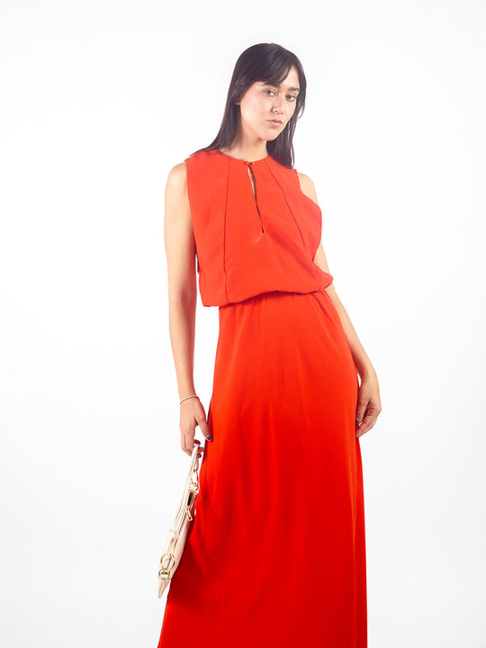 Vestido maxi satín rojo