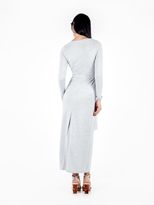 Vestido largo manga larga con cinturón