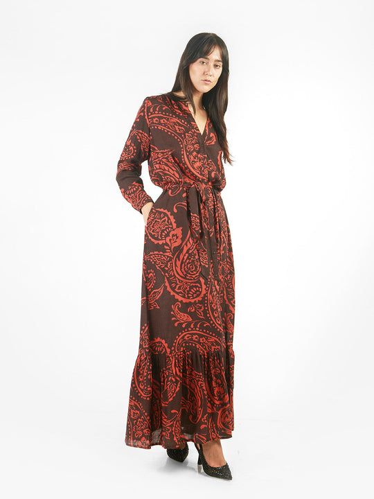 Vestido maxi camisero estampado floral lazo cinturón