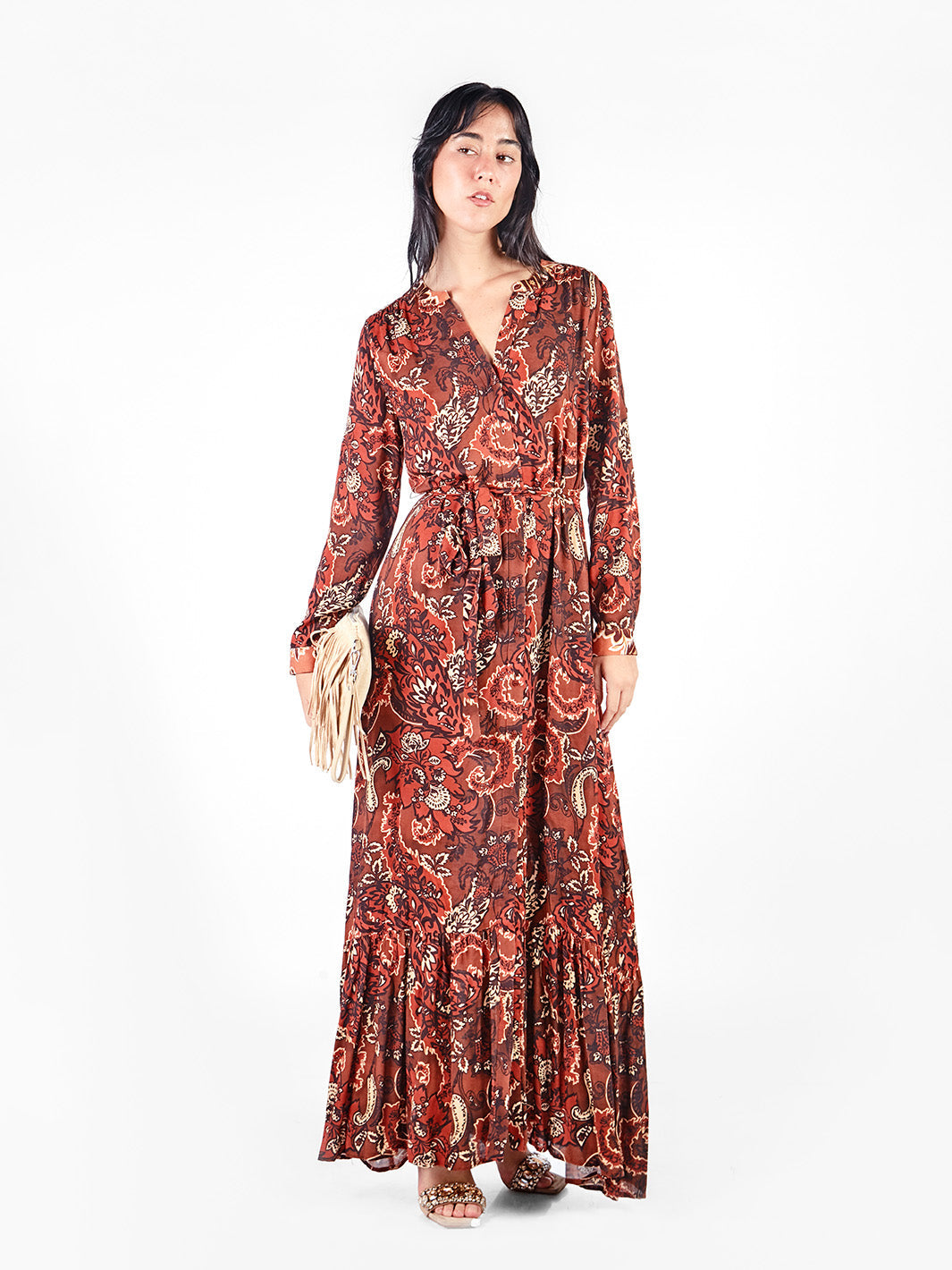 Vestido maxi camisero estampado floral lazo cinturón