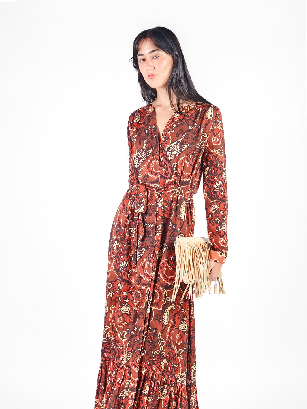 Vestido maxi camisero estampado floral lazo cinturón