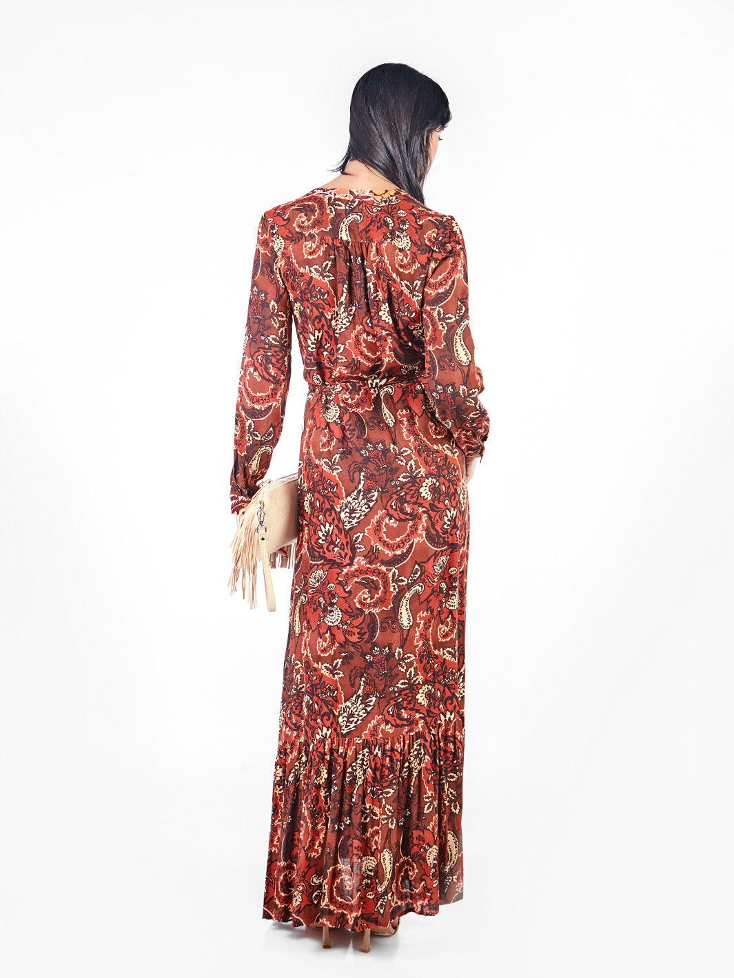 Vestido maxi camisero estampado floral lazo cinturón