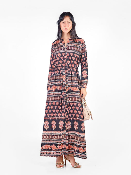 Vestido maxi estampado boho lazo cinturón