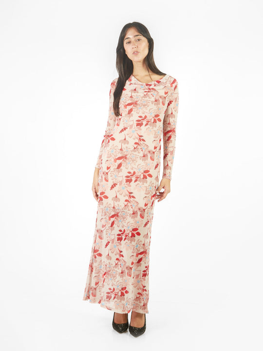 Vestido maxi de mesh con escote caída de agua