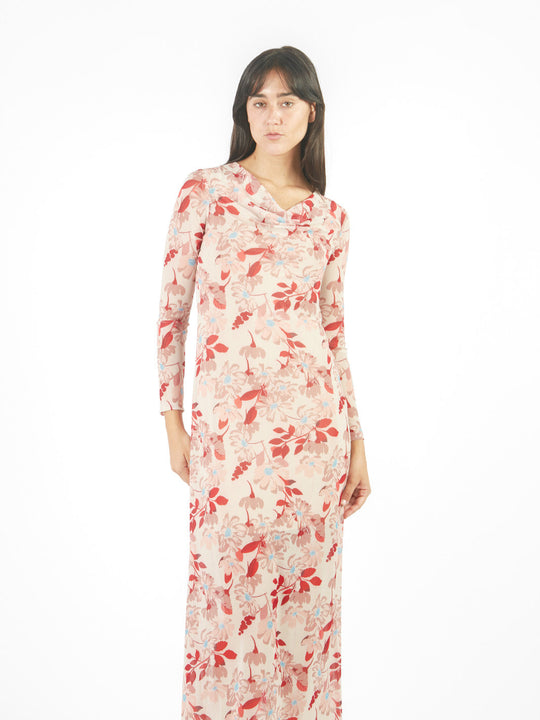 Vestido maxi de mesh con escote caída de agua