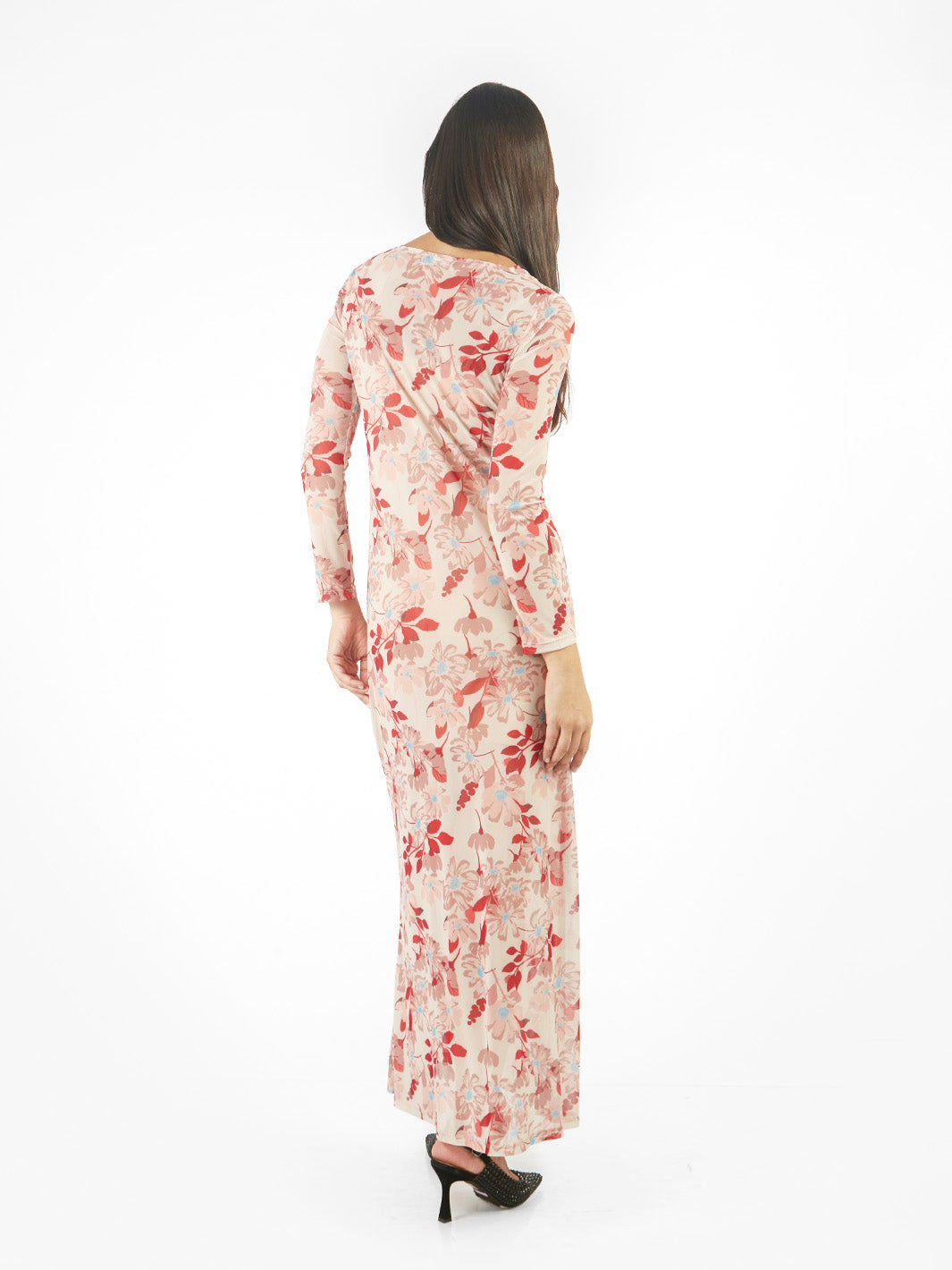 Vestido maxi de mesh con escote caída de agua