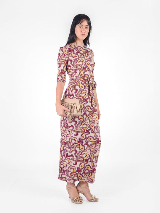 Vestido largo manga 3/4 con lazo