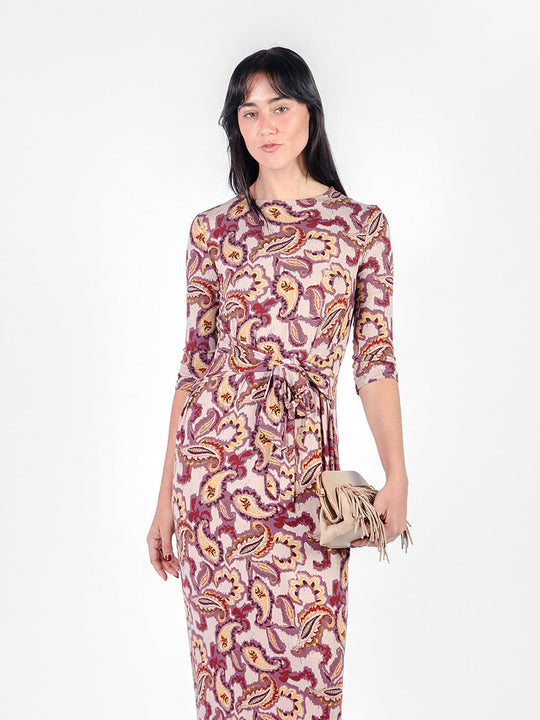 Vestido largo manga 3/4 con lazo