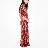 Vestido largo manga 3/4 con lazo Morado