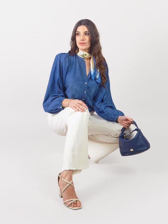 EMMA - LONG SLEEVE DENIM BLOUSE SHIRT CUT