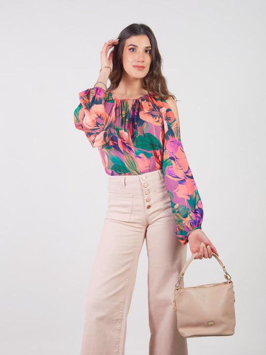 Blusa Manga Larga con Estampado Floral Raquel