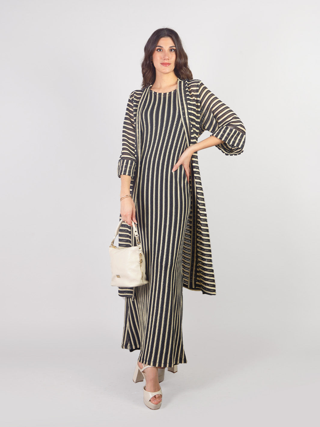 SERENETTA - STRIPED KAFTAN WITH 3/4 SLEEVES