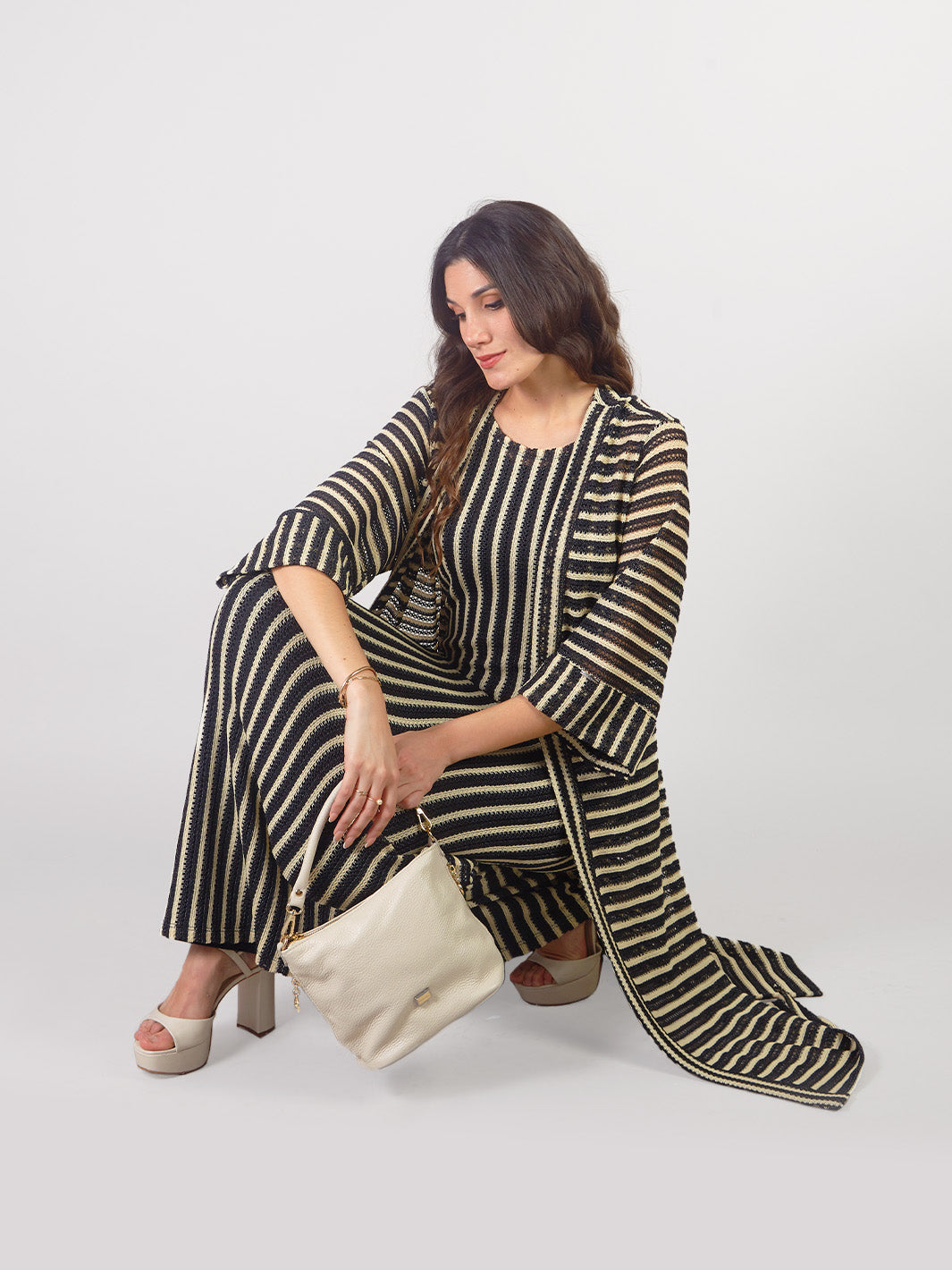 SERENETTA - STRIPED KAFTAN WITH 3/4 SLEEVES