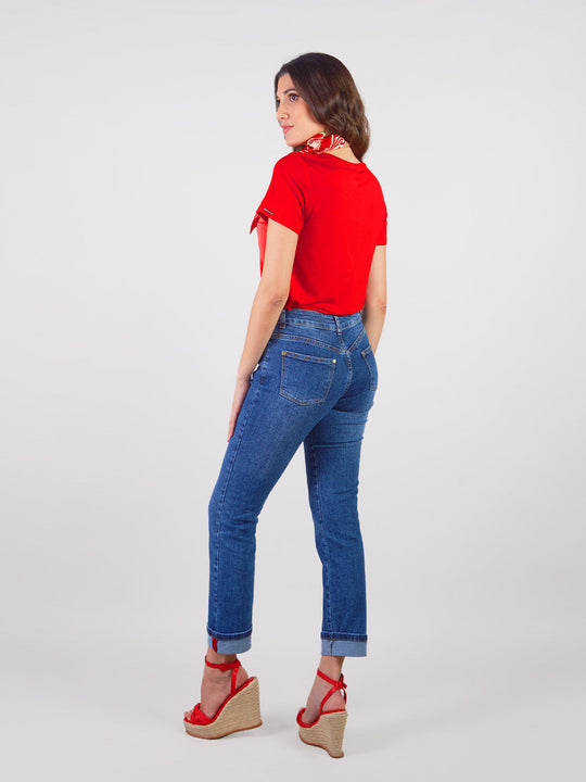 Coral Denim Pants