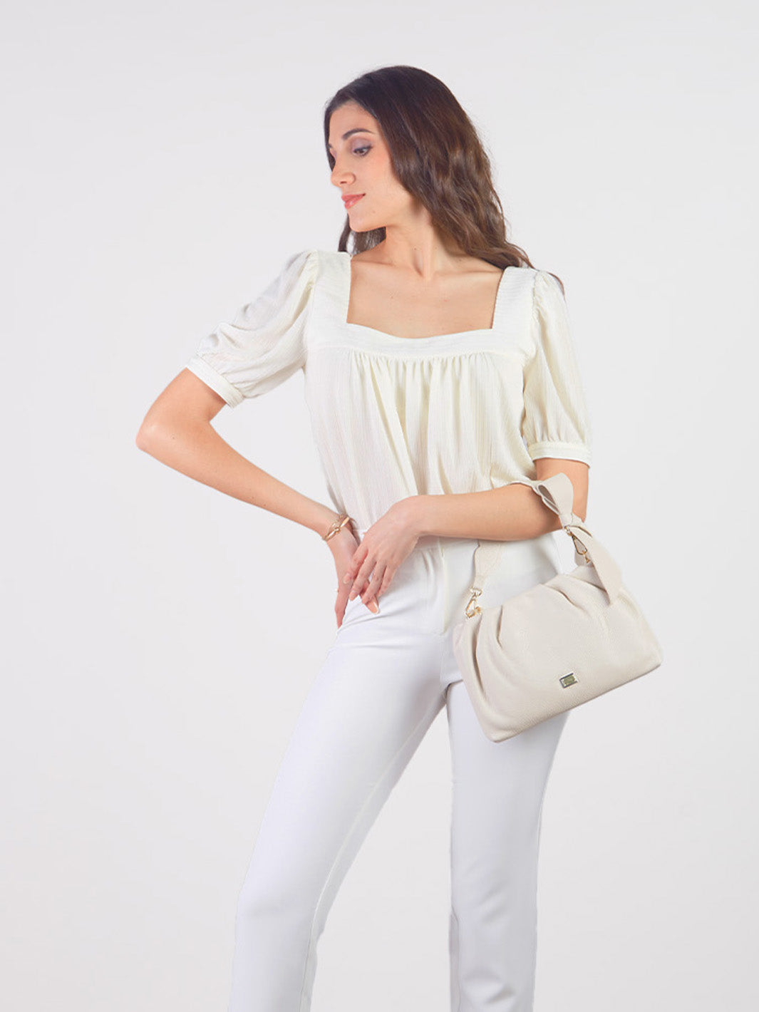 DELFINIA - SHORT SLEEVE BLOUSE WITH SQUARE NECKLINE