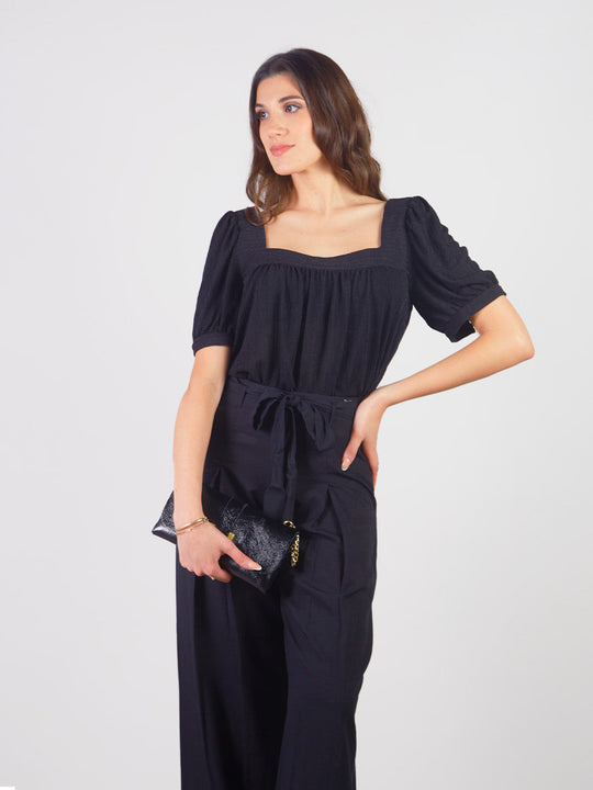 DELFINIA - SHORT SLEEVE BLOUSE WITH SQUARE NECKLINE