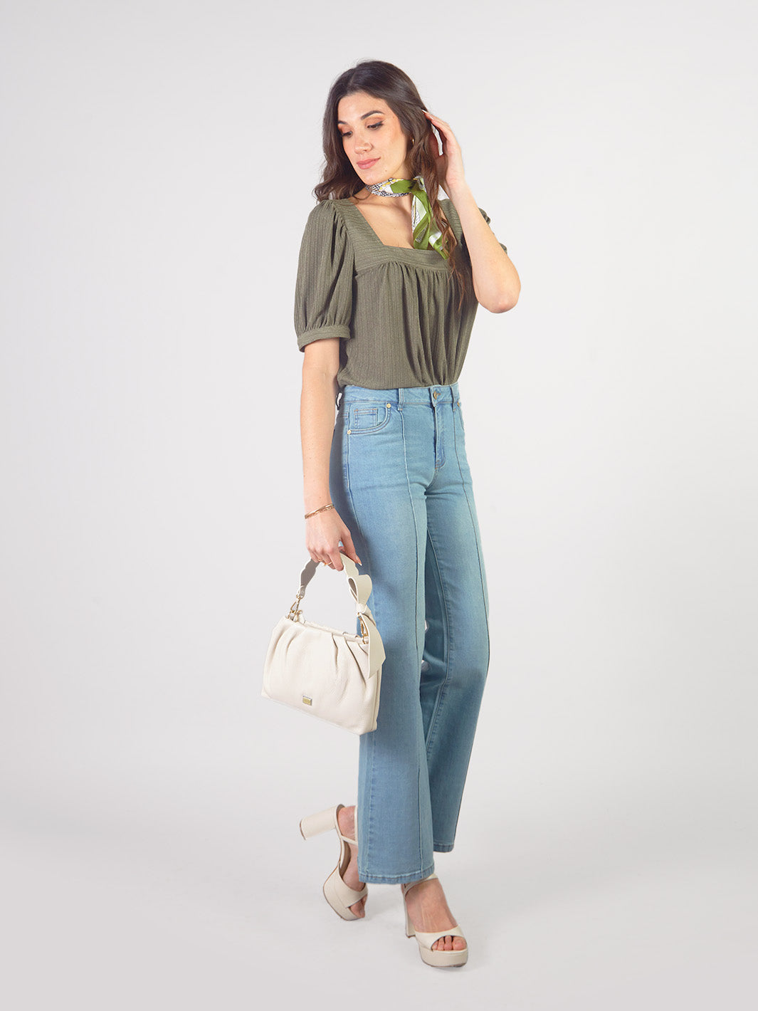 DELFINIA - SHORT SLEEVE BLOUSE WITH SQUARE NECKLINE