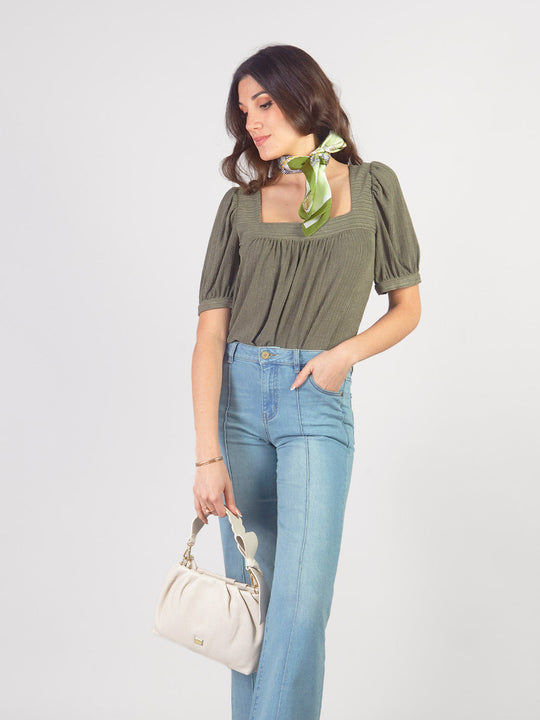 DELFINIA - SHORT SLEEVE BLOUSE WITH SQUARE NECKLINE