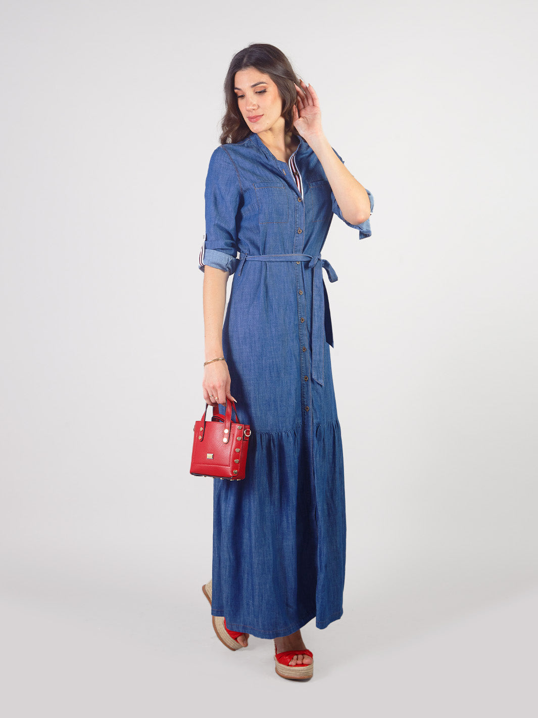 CASSIA - VESTIDO LARGO DEMIN CAMISERO