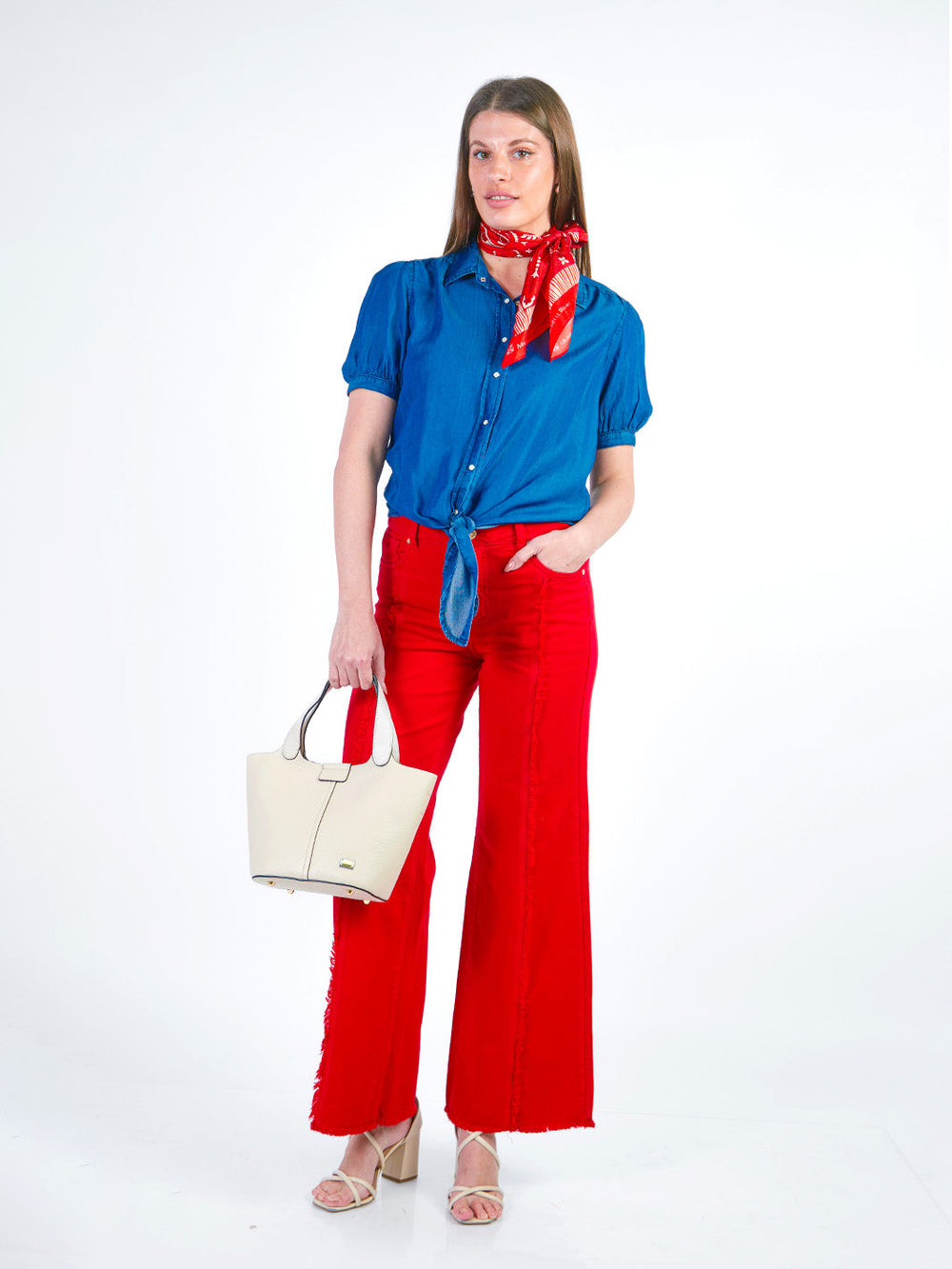 ASHLEY - BLUSA DENIM MANGA AL CODO