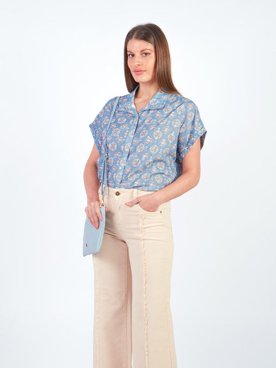 TINA - BLUSA MANGA CORTA CON CUELLO CAMISERO