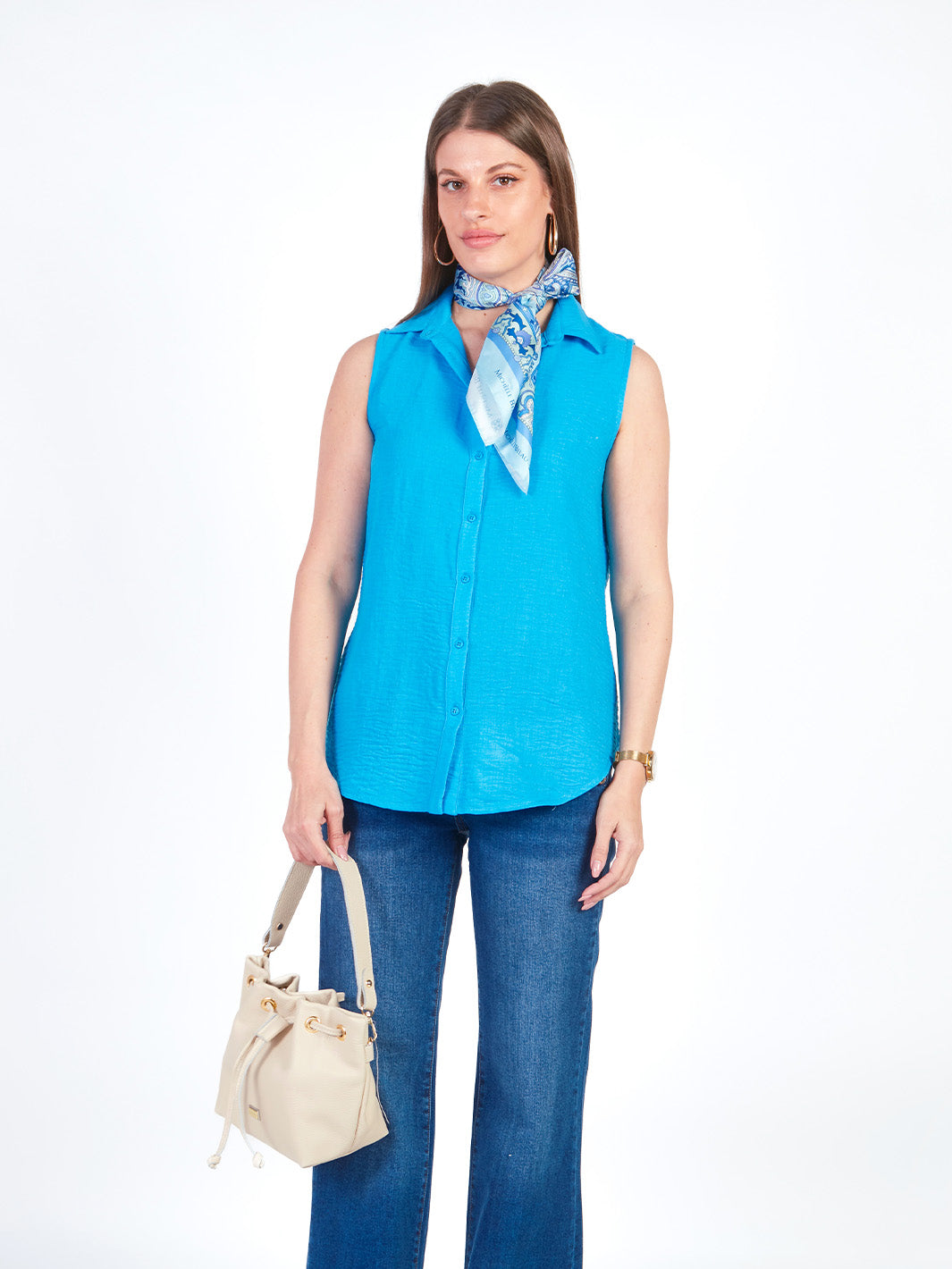 SHANNON - BLUSA SIN MANGAS CUELLO CAMISERO