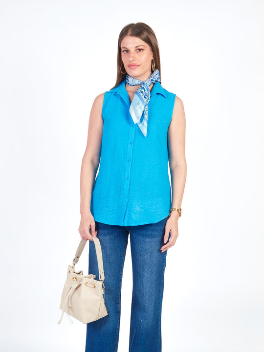 SHANNON - BLUSA SIN MANGAS CUELLO CAMISERO