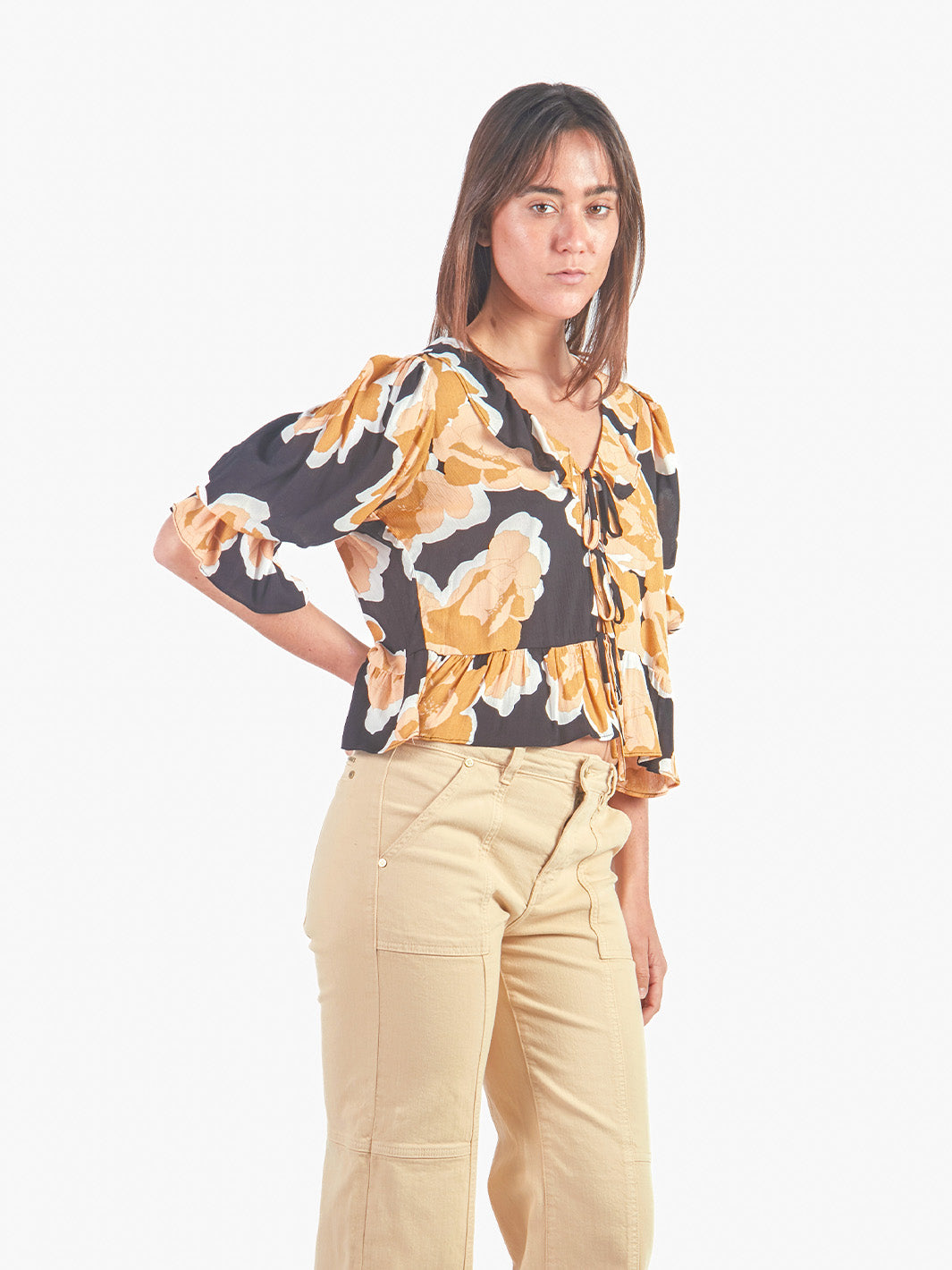 JULIA - BLUSA MANGA 3/4 CON ESCOTE EN V