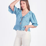 LIZZY - BLUSA MANGA 3/4 CELESTE