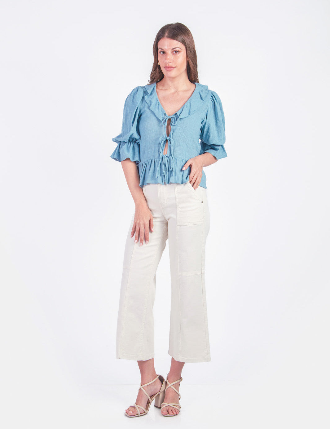 LIZZY - BLUSA MANGA 3/4 CELESTE
