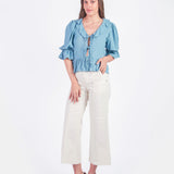 LIZZY - BLUSA MANGA 3/4 CELESTE