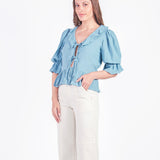 LIZZY - BLUSA MANGA 3/4 CELESTE