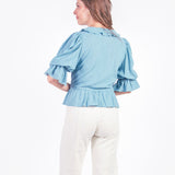 LIZZY - BLUSA MANGA 3/4 CELESTE