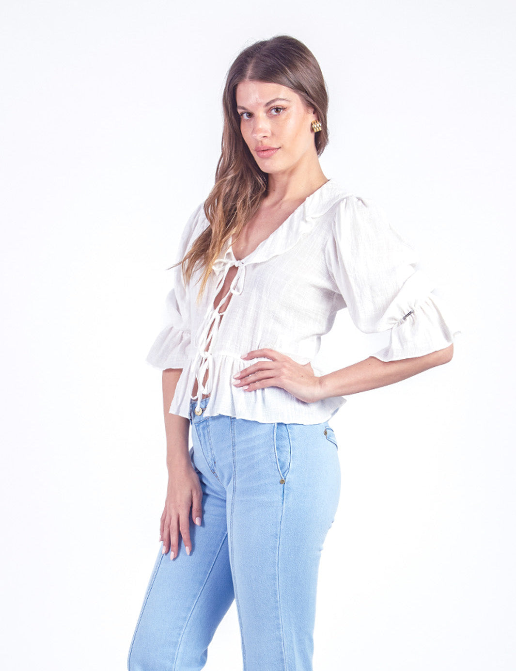 LIZZY - BLUSA MANGA 3/4 HUESO