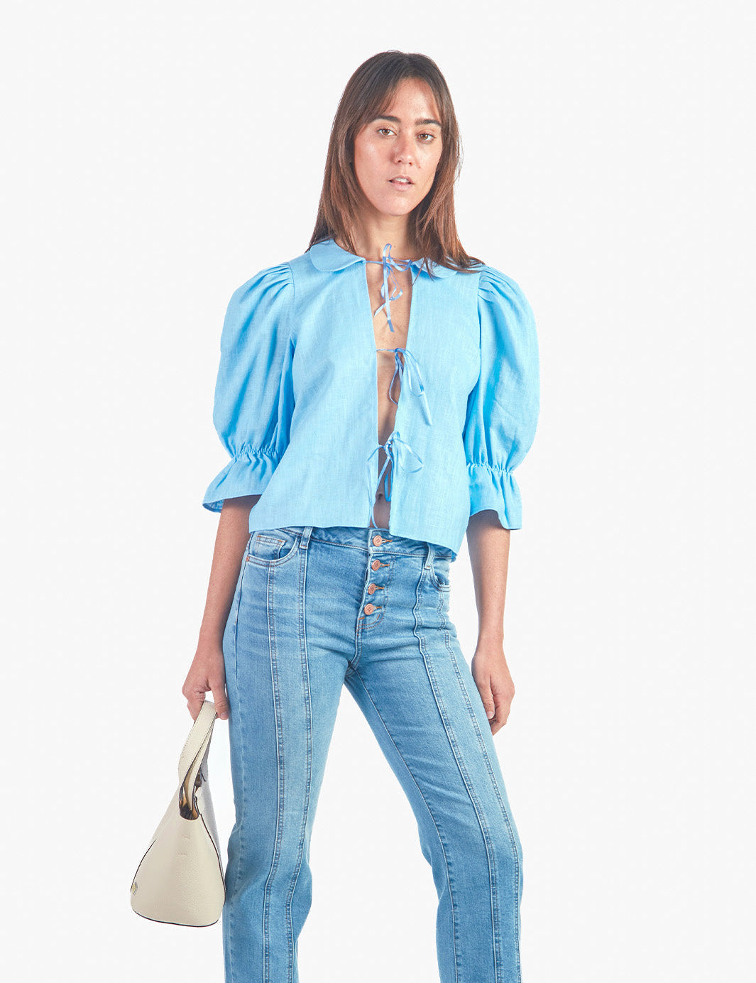 GISE - BLUSA MANGA 3/4 CELESTE