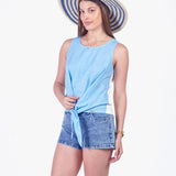 FABIOLA - BLUSA MANGA CERO CELESTE