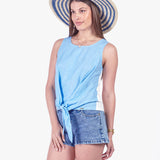FABIOLA - BLUSA MANGA CERO CELESTE