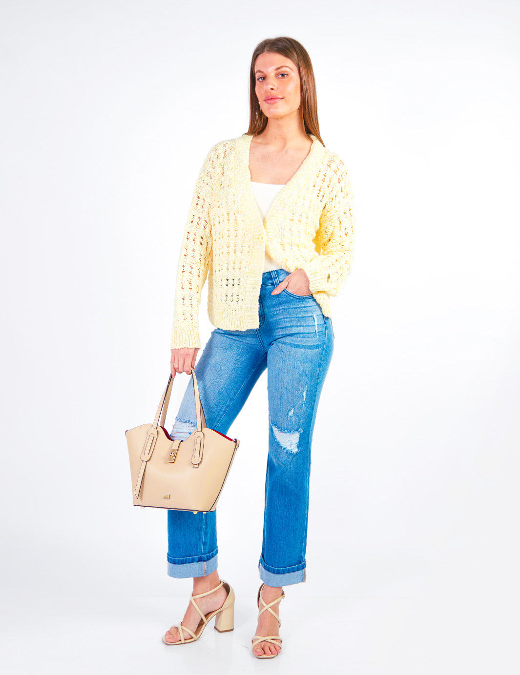 RACHEL - CARDIGAN TEJIDO CON ESCOTE EN V AMARILLO