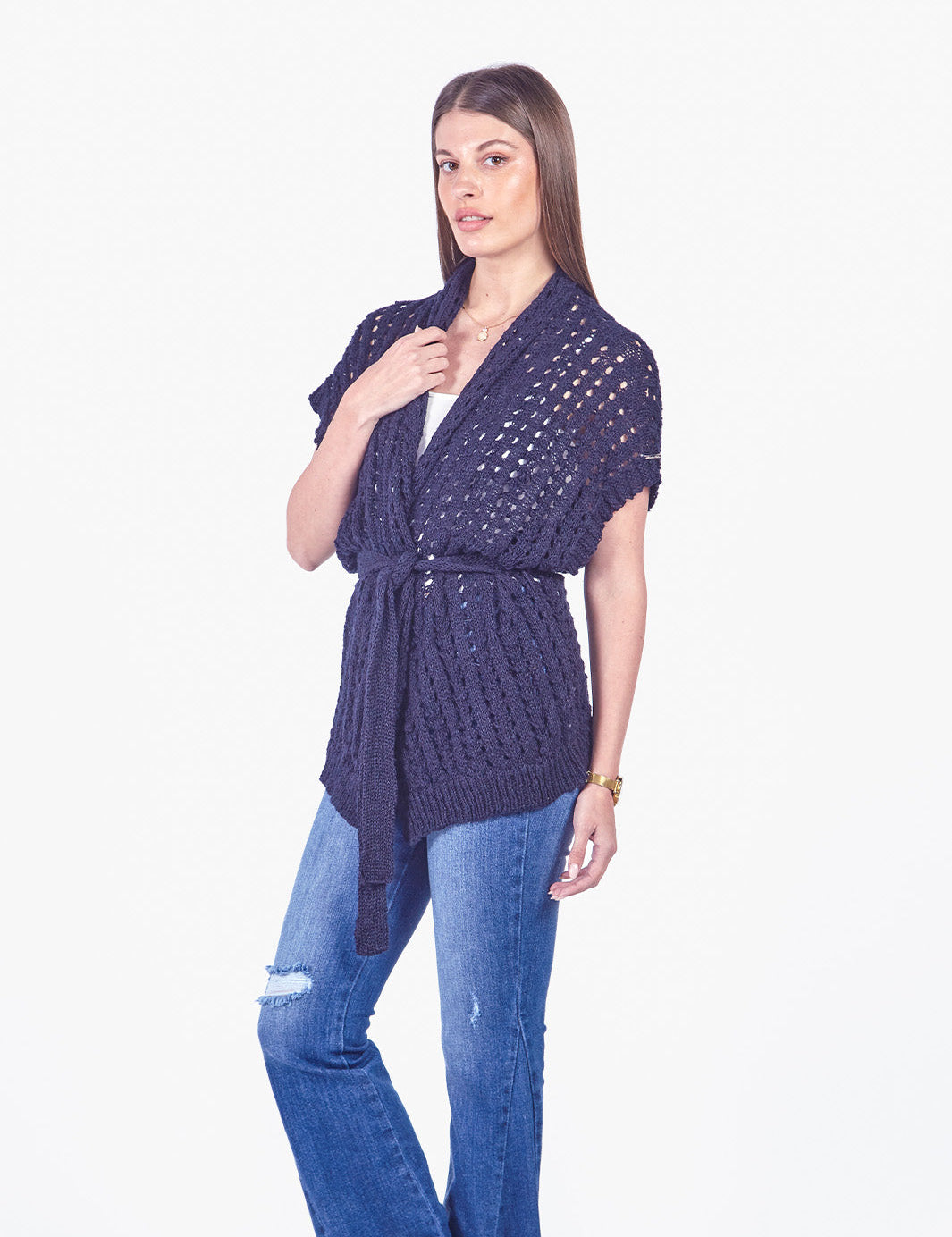 LEAH - CARDIGAN TEJIDO ESTILO KIMONO AZUL