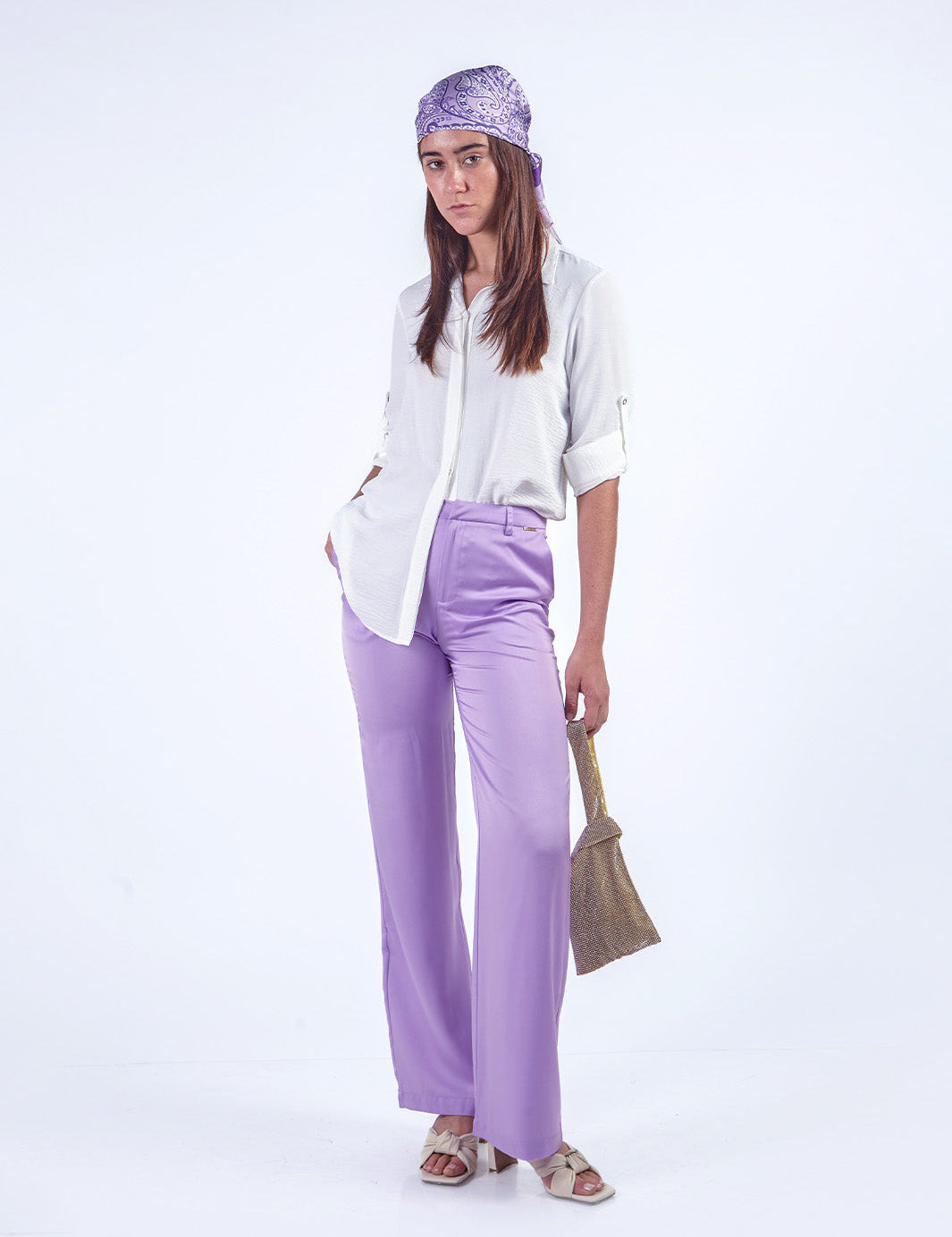 MAYRA - PANTALÓN CORTE RECTO LILA
