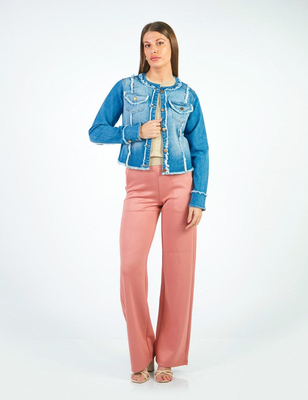 ADELA - PANTALÓN CORTE RECTO PALO ROSA