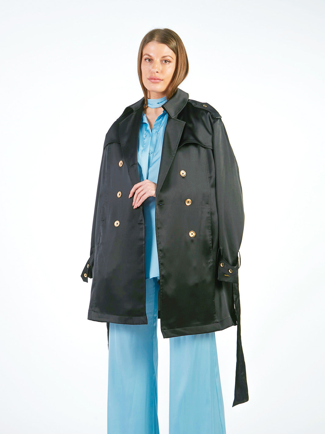 Trench Coats Corto Manga Larga Tc00109Obm