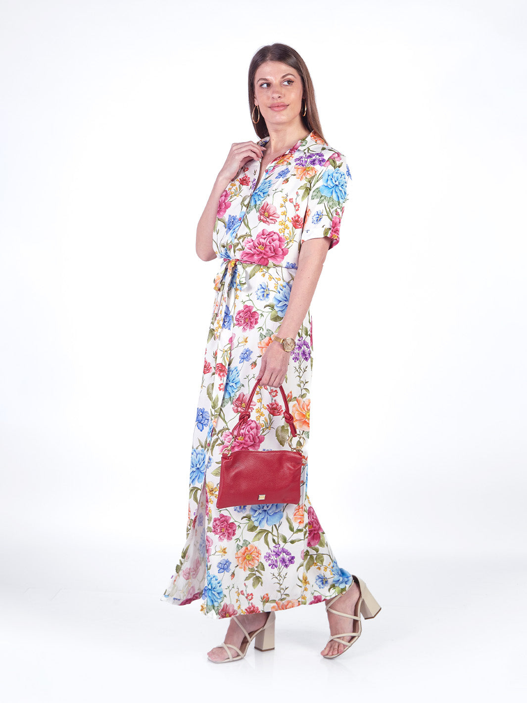 SUSAN - VESTIDO LARGO MANGA CORTA ESTAMPADO FLORAL