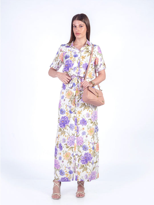 SUSAN - VESTIDO LARGO MANGA CORTA ESTAMPADO FLORAL